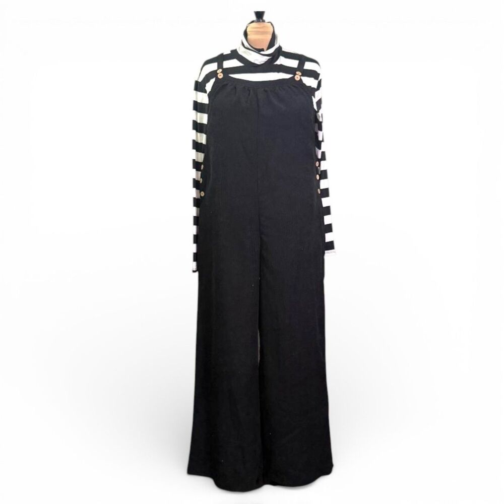 GEEGEE Black Corduroy Wide Leg Overalls Jumpsuit, NEW! Size 2XL